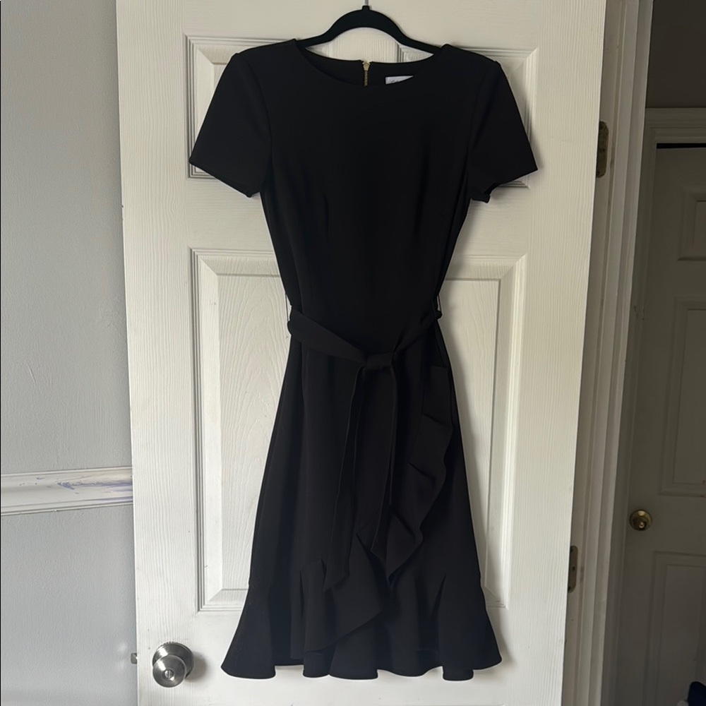 Calvin Klein Black Midi A-Line Dress Crew Neck